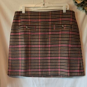 LOFT Size 12 Pink Black & Tan Mini Pencil Skirt  W/ Buttons Side Zipper 90s NWT